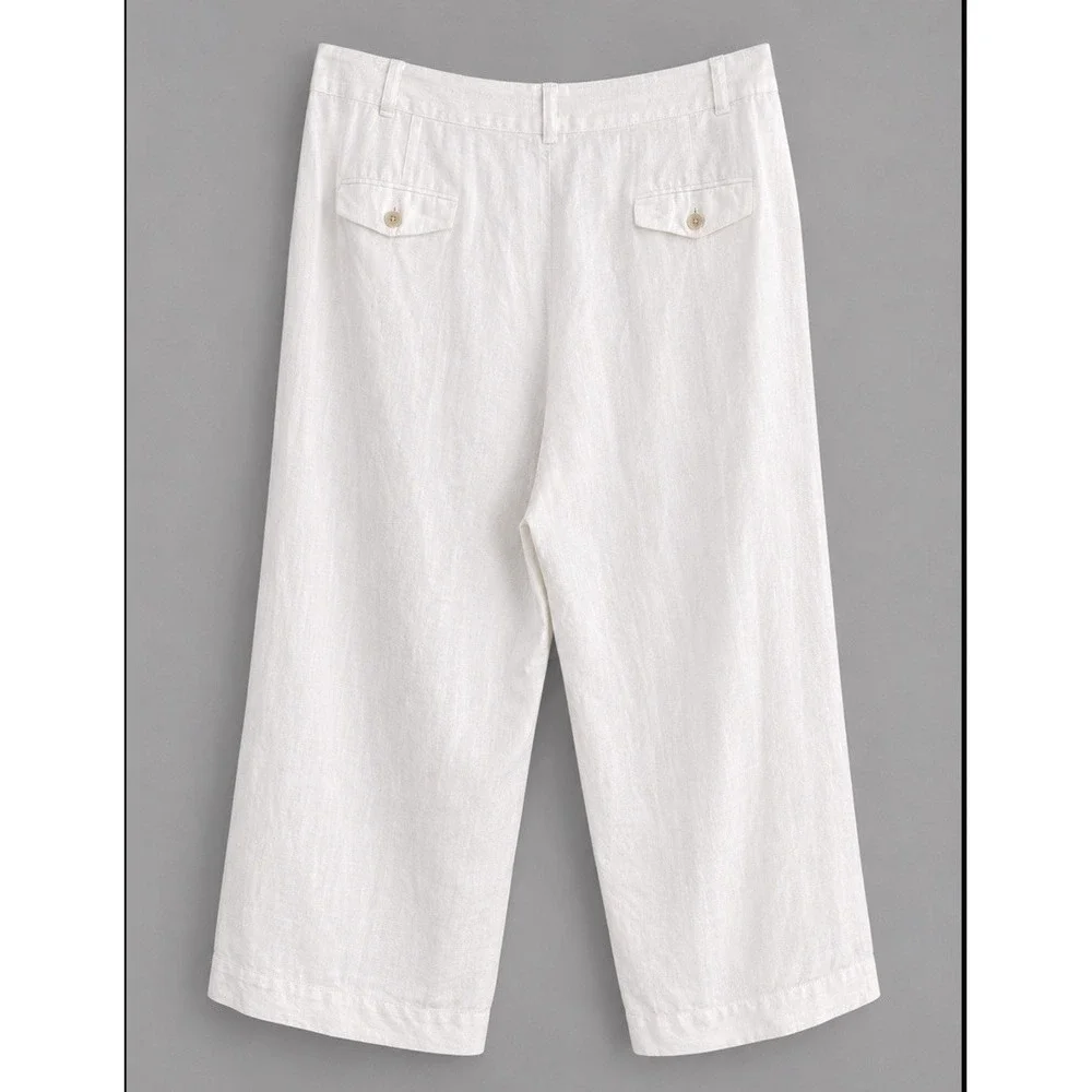 Talbots‎ 18 Heritage Womens Off White Linen Pants Wide Leg Relaxed Lined Ankle